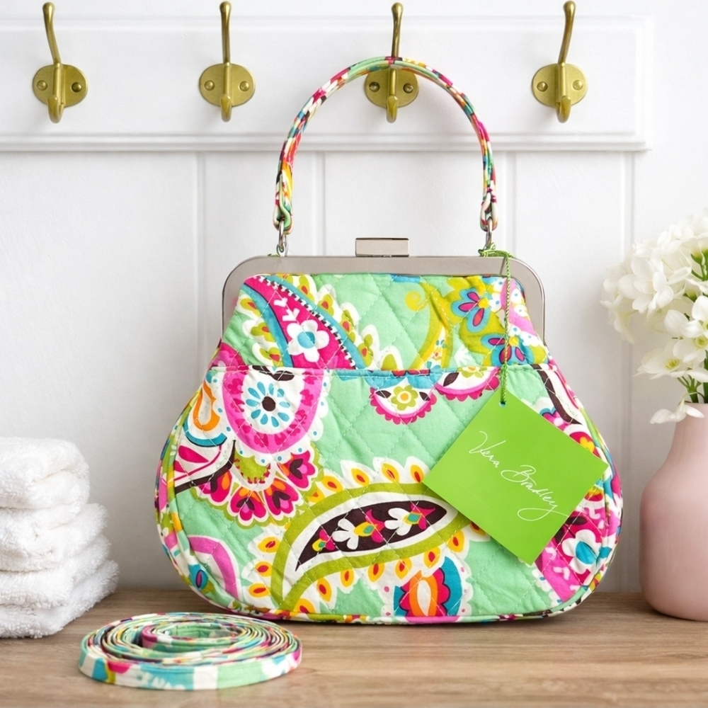 Vera Bradley Mini Frame Crossbody Tutti Frutti NWT Quilted Purse Bag Kiss Lock.
